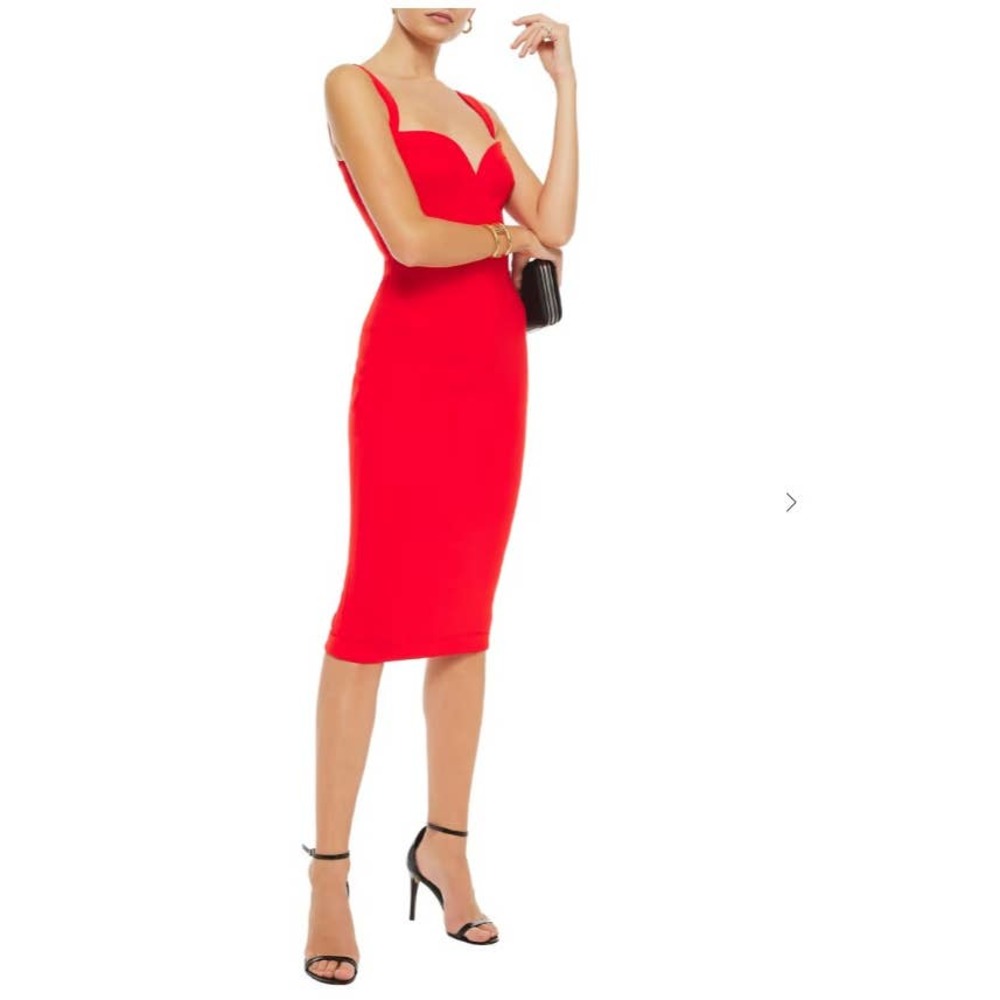 Victoria Beckham Red Crepe Knee Length Elegant Party Dress Fitted Women's US 6
